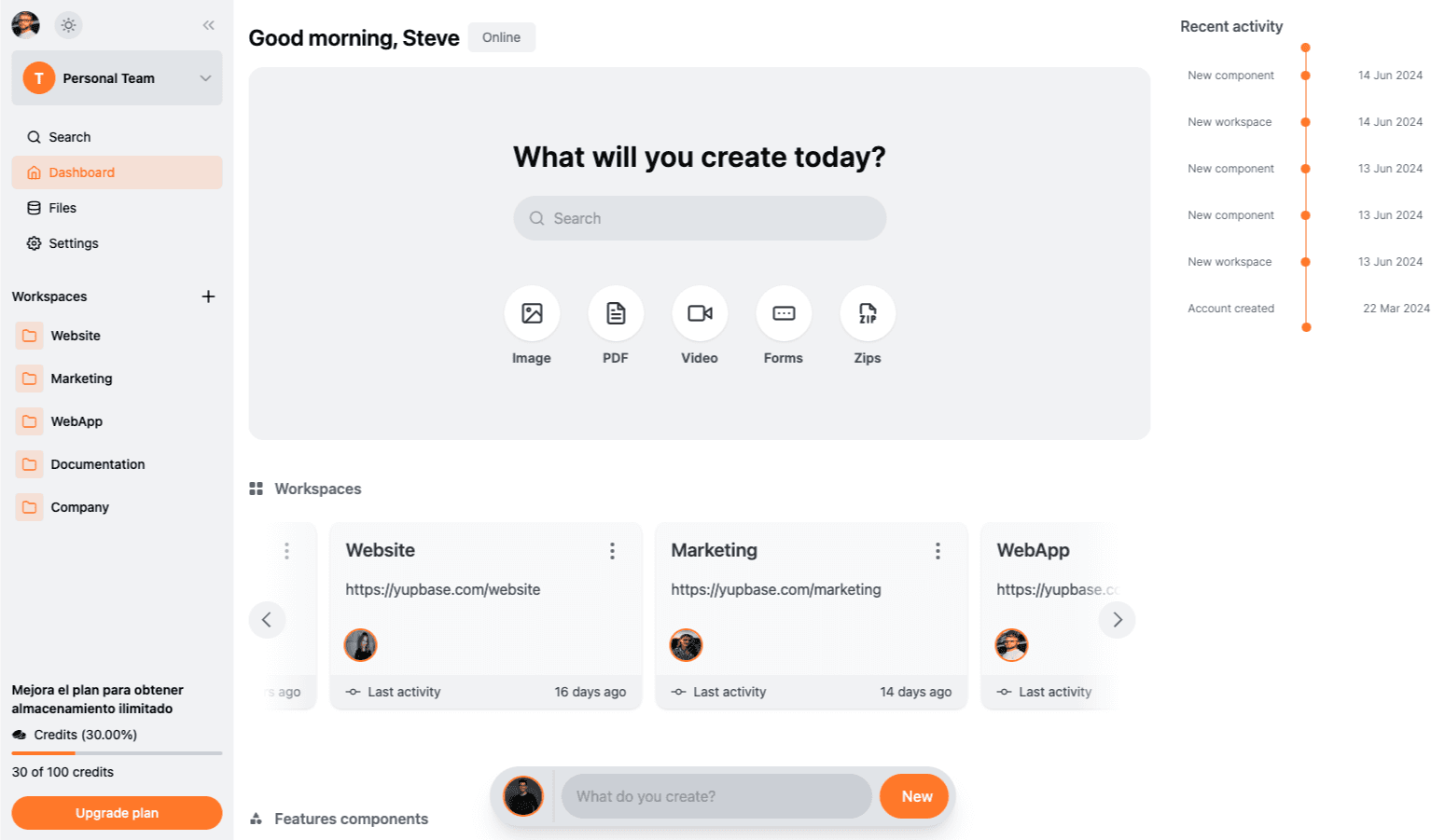 Dashboard Yupbase